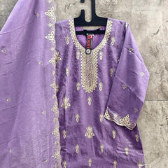 Stitched Pretty Purple Heavy Crunchy Pakistani Farshi Salwar Kameez With Crunchy Dupatta